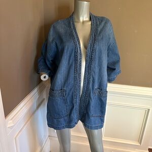 Liverpool Blue Denim Kimono Open Logo Jacket Sz M/L